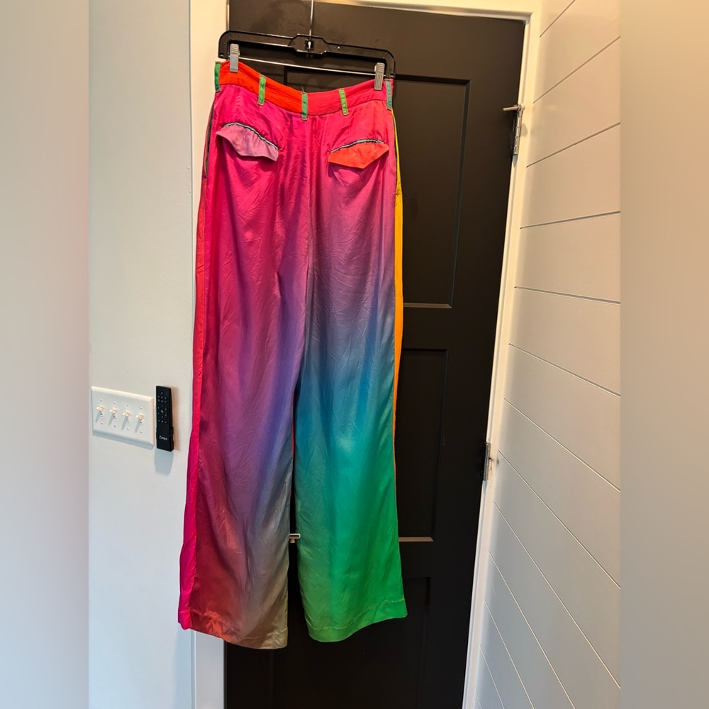 BRUCE GLEN Cupro Sunrise Prism Wide Leg Trouser Pants Rainbow size 29 NEW - Picture 9 of 15